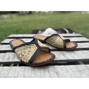 Carrie Forbes Women Salon Mista Raffia Woven Slide Sandals Beige Black Size 36